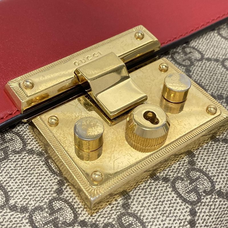 Gucci Shoulder Bag Padlock Small/gg Supreme 409487 Beige X Ebony X Multi Chain