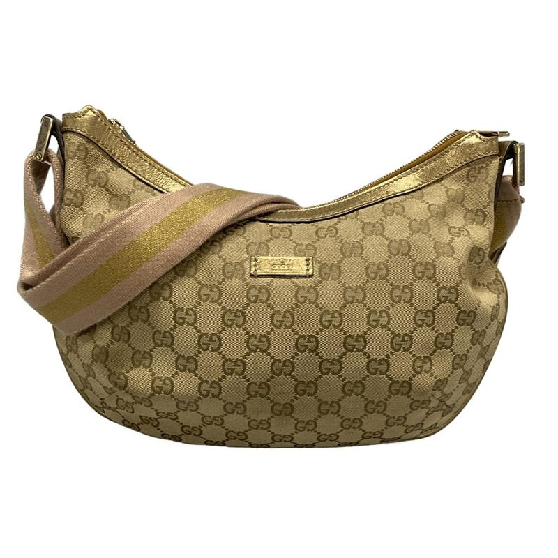 Gucci Shoulder Bag In GG Pattern 181092 Beige Gold And Pink Leather