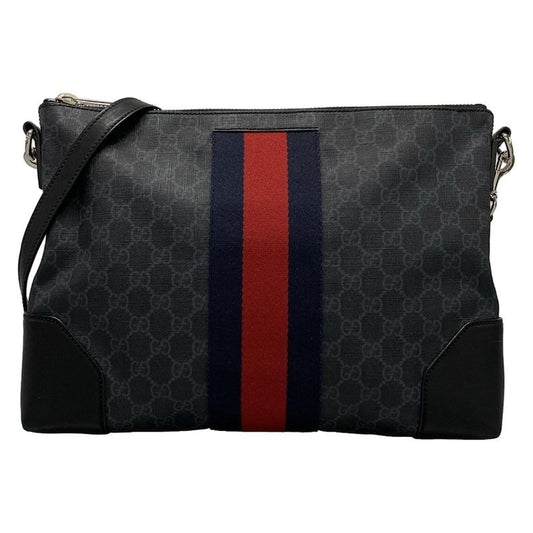 Gucci Shoulder Bag GG Supreme 474139 Dark Gray And Black Leather