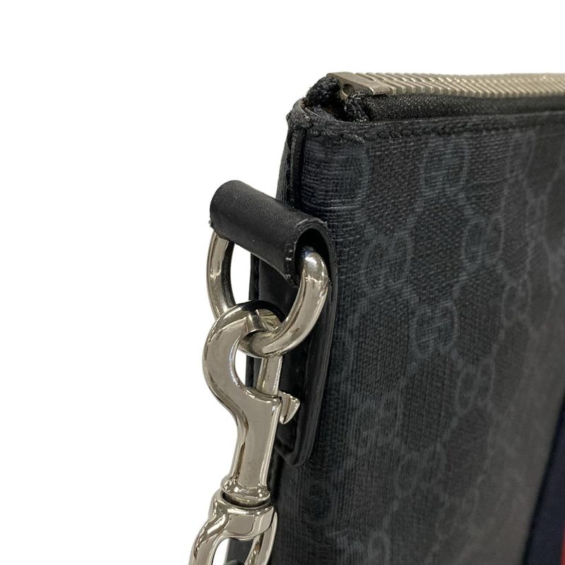 Gucci Shoulder Bag GG Supreme 474139 Dark Gray And Black Leather