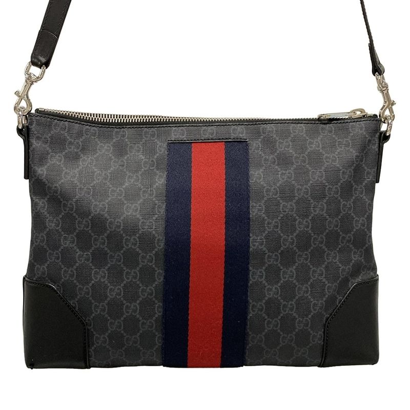 Gucci Shoulder Bag GG Supreme 474139 Dark Gray And Black Leather