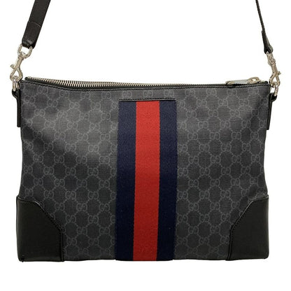 Gucci Shoulder Bag GG Supreme 474139 Dark Gray And Black Leather