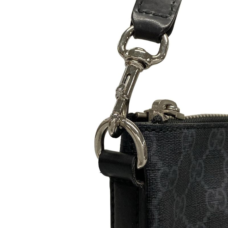 Gucci Shoulder Bag GG Supreme 474139 Dark Gray And Black Leather