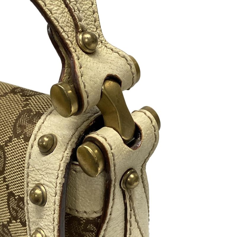 Gucci Shoulder Bag Horsebit/gg Pattern 144010 Beige/brown/ivory Studded Leather