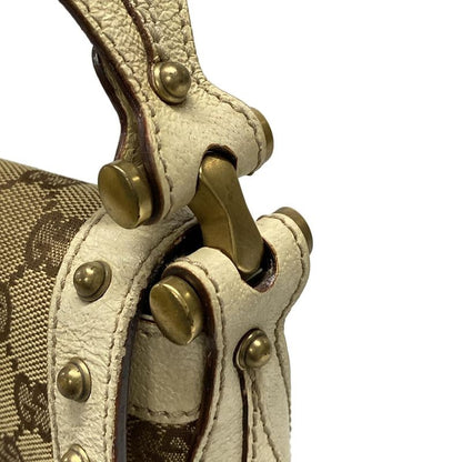 Gucci Shoulder Bag Horsebit/gg Pattern 144010 Beige/brown/ivory Studded Leather