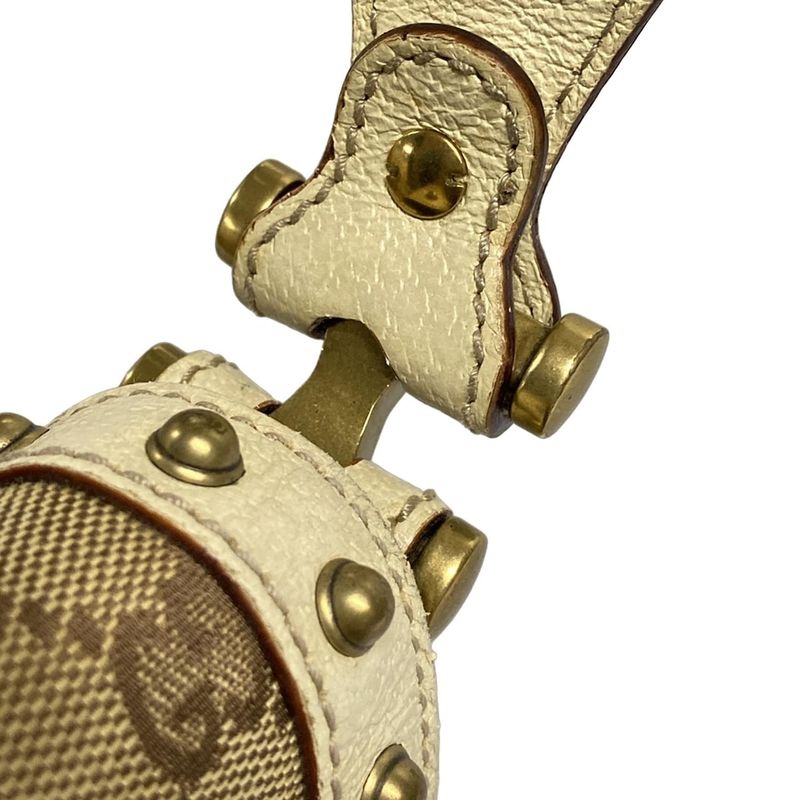 Gucci Shoulder Bag Horsebit/gg Pattern 144010 Beige/brown/ivory Studded Leather