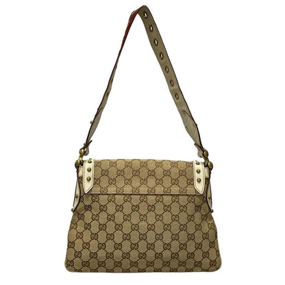 Gucci Shoulder Bag Horsebit/gg Pattern 144010 Beige/brown/ivory Studded Leather