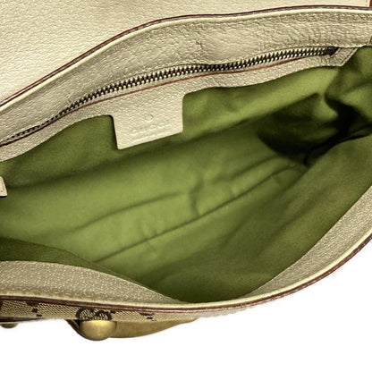 Gucci Shoulder Bag Horsebit/gg Pattern 144010 Beige/brown/ivory Studded Leather