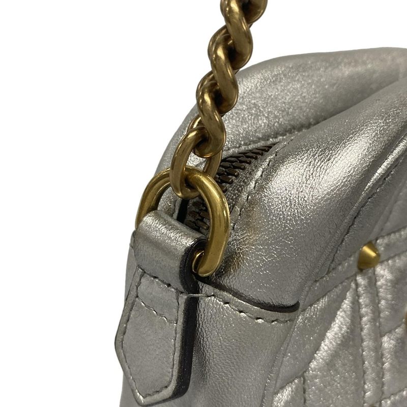 Gucci Shoulder Bag GG Marmont 447632 Silver Chain Shoulder/gold Hardware / Faux