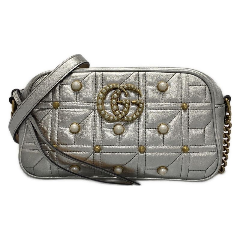 Gucci Shoulder Bag GG Marmont 447632 Silver Chain Shoulder/gold Hardware / Faux