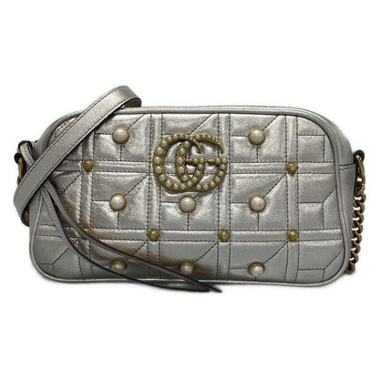 Gucci Shoulder Bag GG Marmont 447632 Silver Chain Shoulder/gold Hardware / Faux