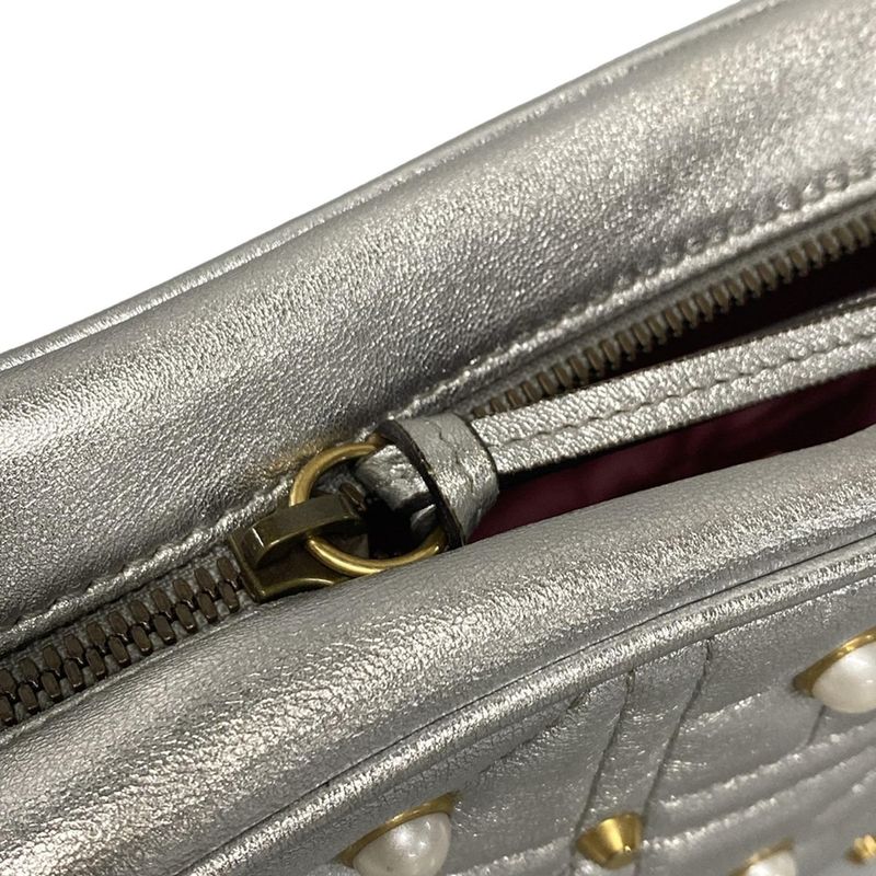 Gucci Shoulder Bag GG Marmont 447632 Silver Chain Shoulder/gold Hardware / Faux