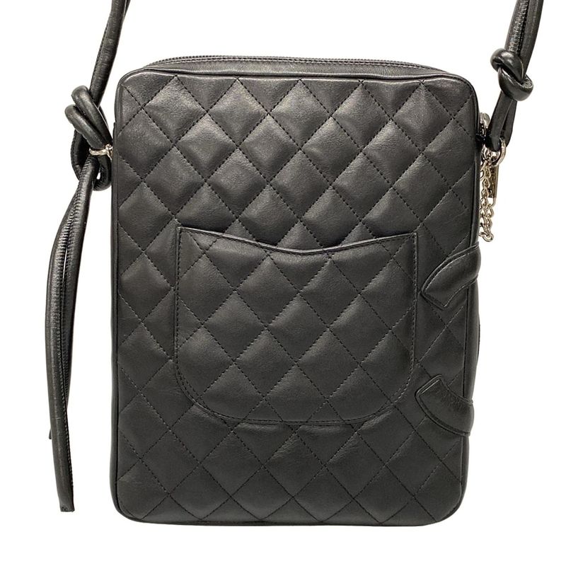Chanel Shoulder Bag Cambon Line Medium Pochette A25178 Black Silver Hardware