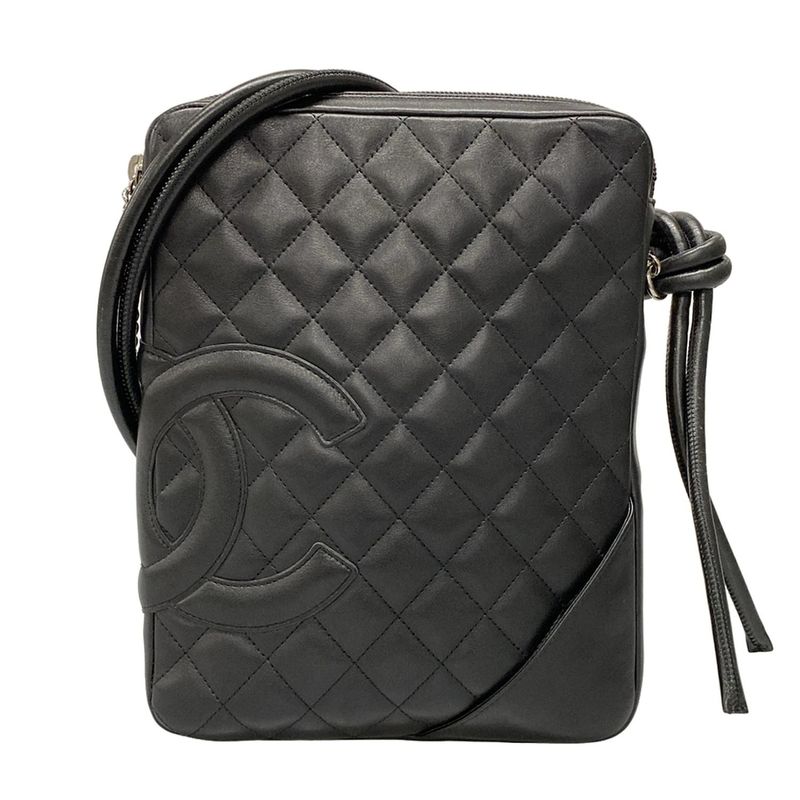 Chanel Shoulder Bag Cambon Line Medium Pochette A25178 Black Silver Hardware