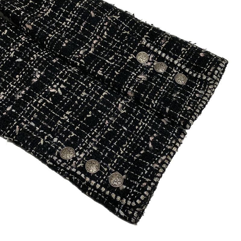 Chanel Jacket Size 38 M Women's P24952 Black And Ivory Lame/tweed/emblem Cotton