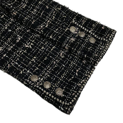 Chanel Jacket Size 38 M Women's P24952 Black And Ivory Lame/tweed/emblem Cotton