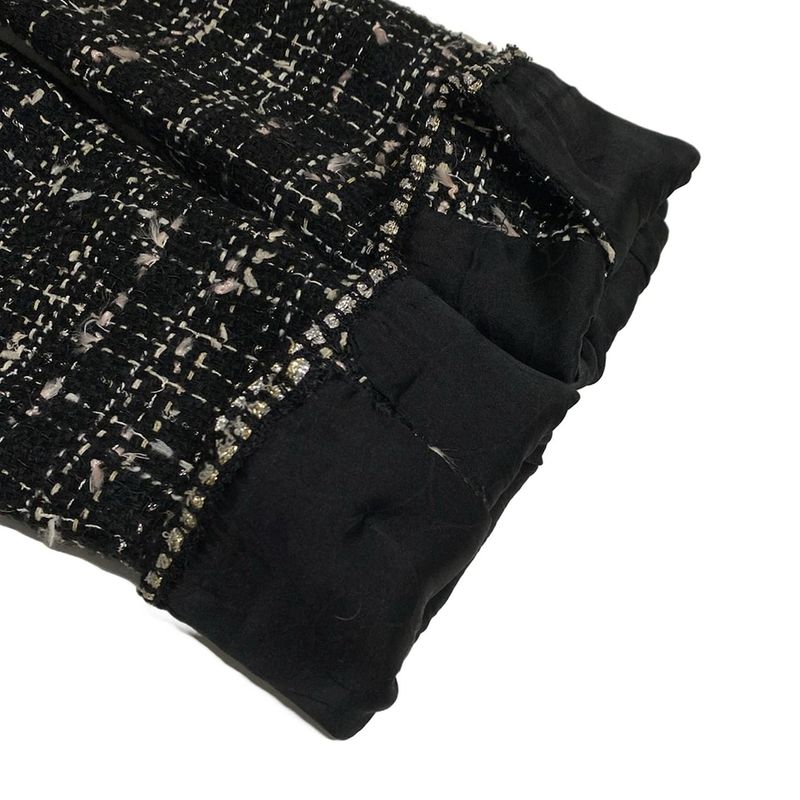 Chanel Jacket Size 38 M Women's P24952 Black And Ivory Lame/tweed/emblem Cotton
