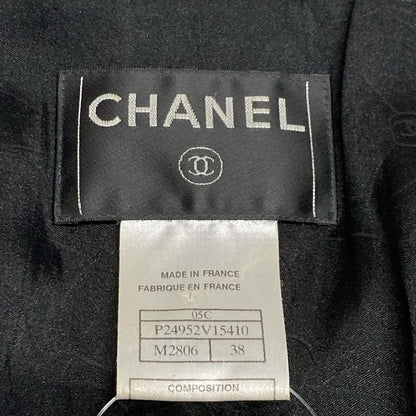 Chanel Jacket Size 38 M Women's P24952 Black And Ivory Lame/tweed/emblem Cotton
