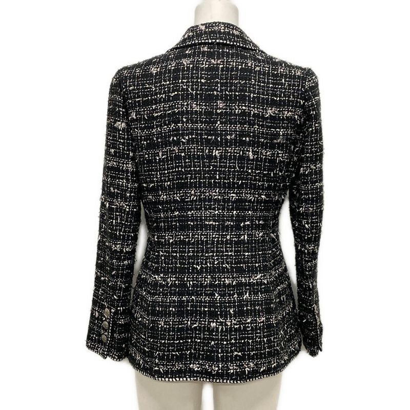 Chanel Jacket Size 38 M Women's P24952 Black And Ivory Lame/tweed/emblem Cotton