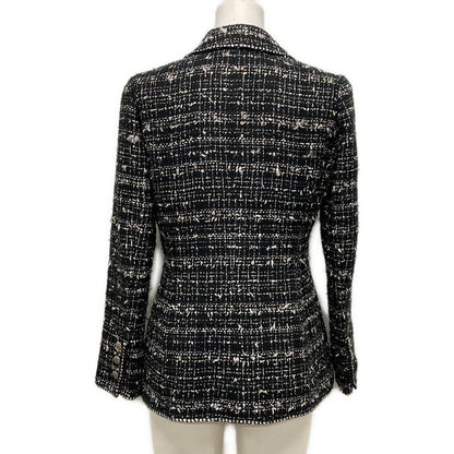 Chanel Jacket Size 38 M Women's P24952 Black And Ivory Lame/tweed/emblem Cotton
