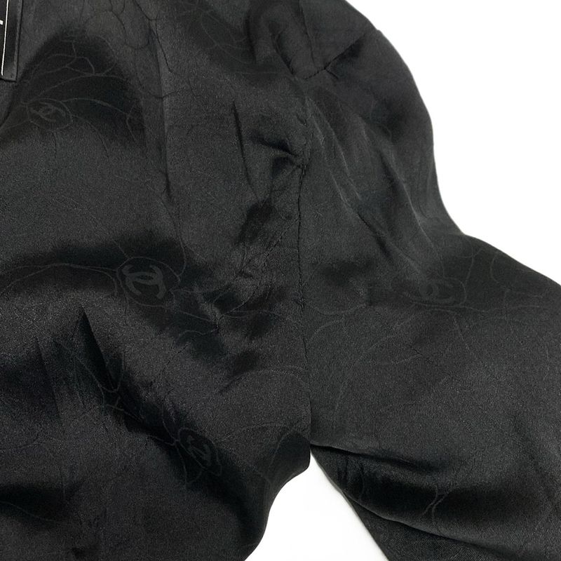 Chanel Jacket Size 38 M Women's P24952 Black And Ivory Lame/tweed/emblem Cotton