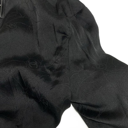 Chanel Jacket Size 38 M Women's P24952 Black And Ivory Lame/tweed/emblem Cotton