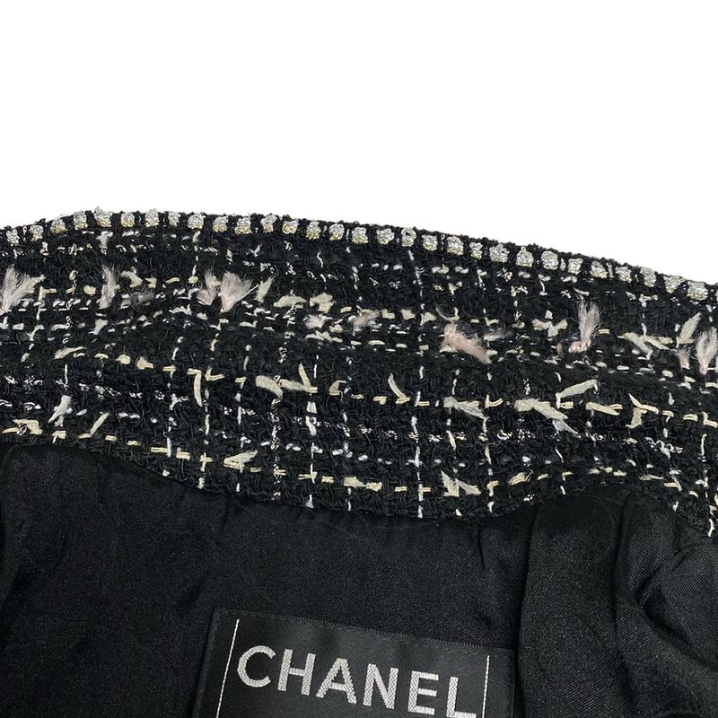 Chanel Jacket Size 38 M Women's P24952 Black And Ivory Lame/tweed/emblem Cotton