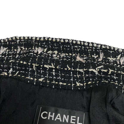 Chanel Jacket Size 38 M Women's P24952 Black And Ivory Lame/tweed/emblem Cotton