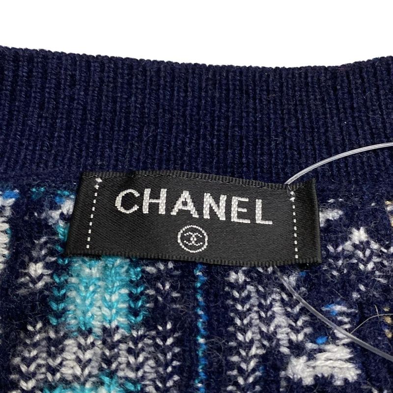 Chanel Cardigan Size 40 M Women's P71599 Black X Pink X Multi Rhinestones