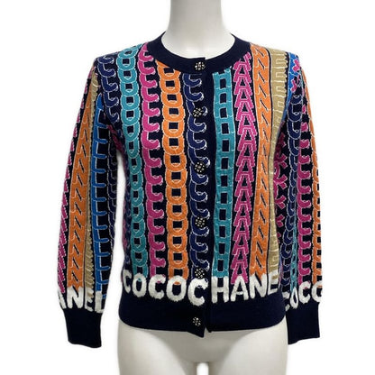Chanel Cardigan Size 40 M Women's P71599 Black X Pink X Multi Rhinestones