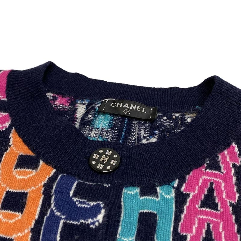 Chanel Cardigan Size 40 M Women's P71599 Black X Pink X Multi Rhinestones
