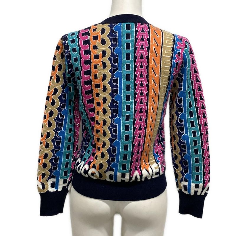 Chanel Cardigan Size 40 M Women's P71599 Black X Pink X Multi Rhinestones