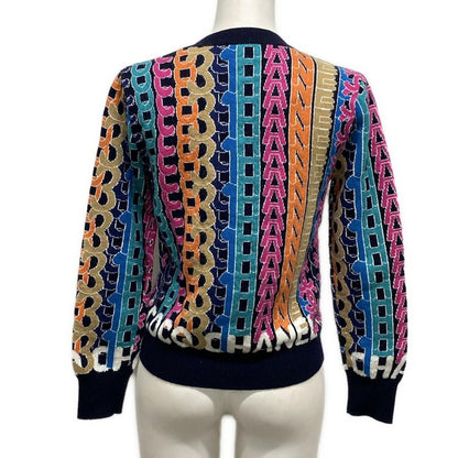 Chanel Cardigan Size 40 M Women's P71599 Black X Pink X Multi Rhinestones