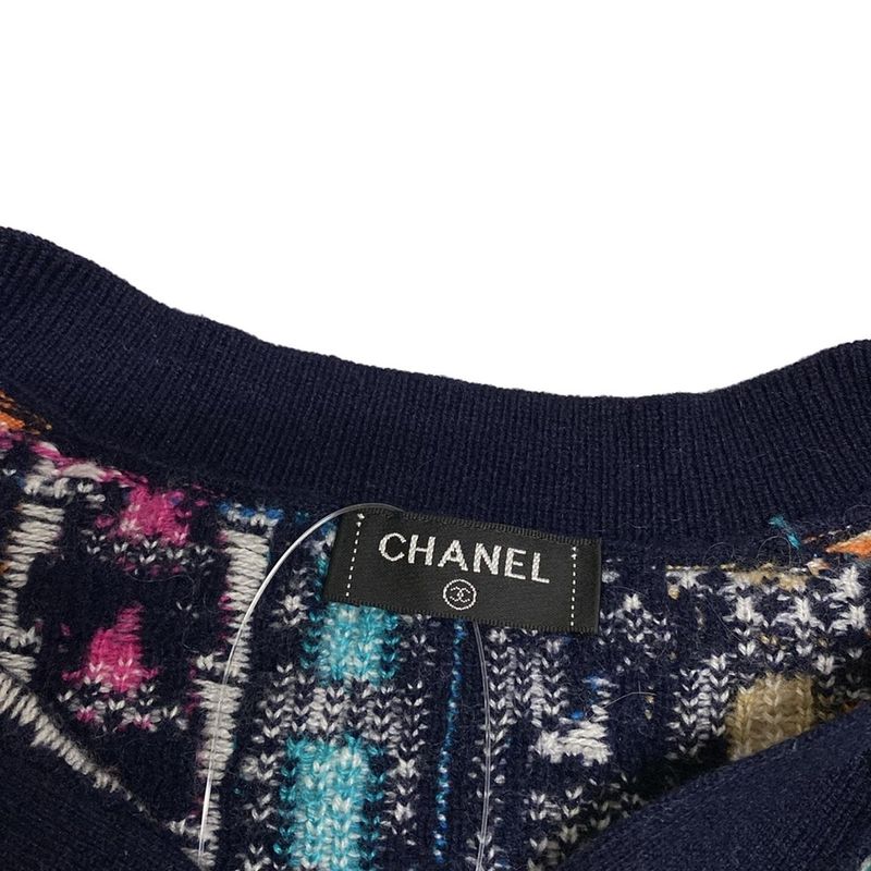 Chanel Cardigan Size 40 M Women's P71599 Black X Pink X Multi Rhinestones