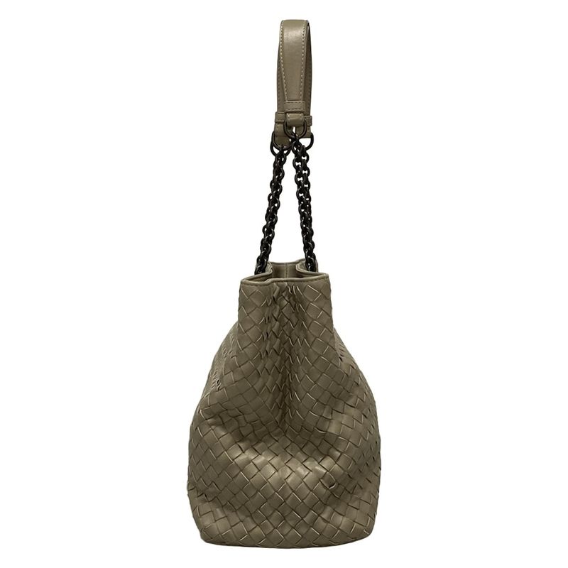 Bottega Veneta Intrecciato Gray Chain Shoulder Leather