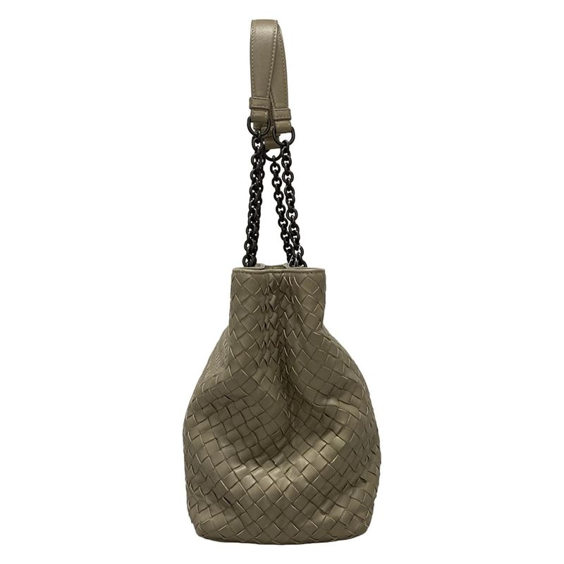 Bottega Veneta Intrecciato Gray Chain Shoulder Leather