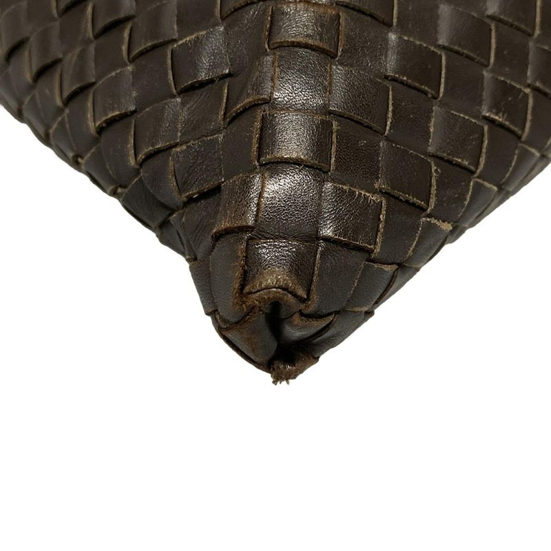 Bottega Veneta Intrecciato Shoulder Bag 161623 Dark Brown Leather