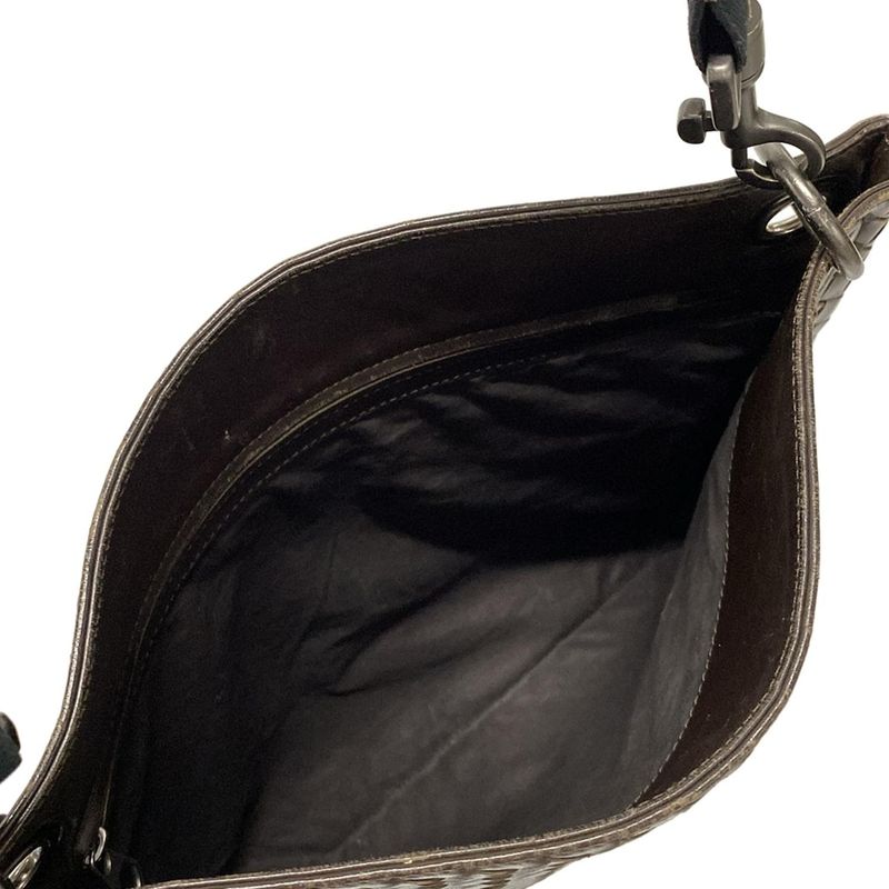 Bottega Veneta Intrecciato Shoulder Bag 161623 Dark Brown Leather