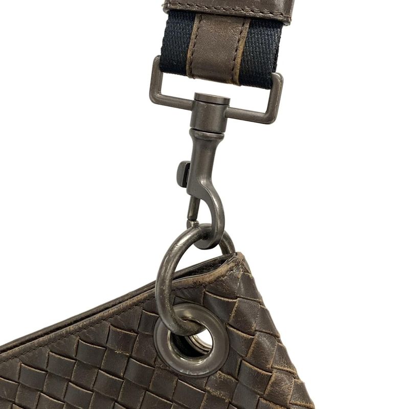 Bottega Veneta Intrecciato Shoulder Bag 161623 Dark Brown Leather