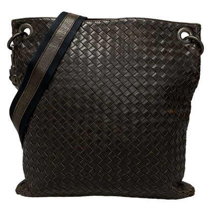 Bottega Veneta Intrecciato Shoulder Bag 161623 Dark Brown Leather