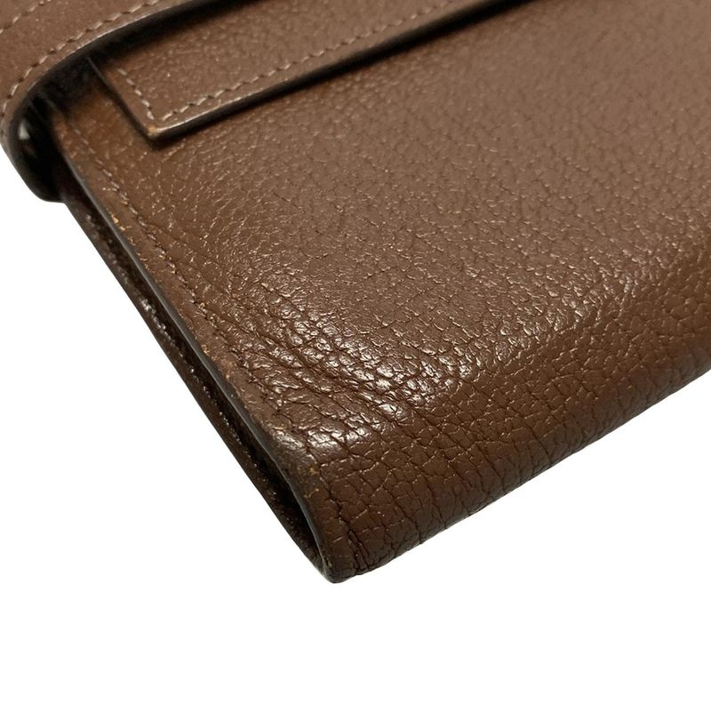 Hermes Kelly Wallet Long Brown Silver Hardware