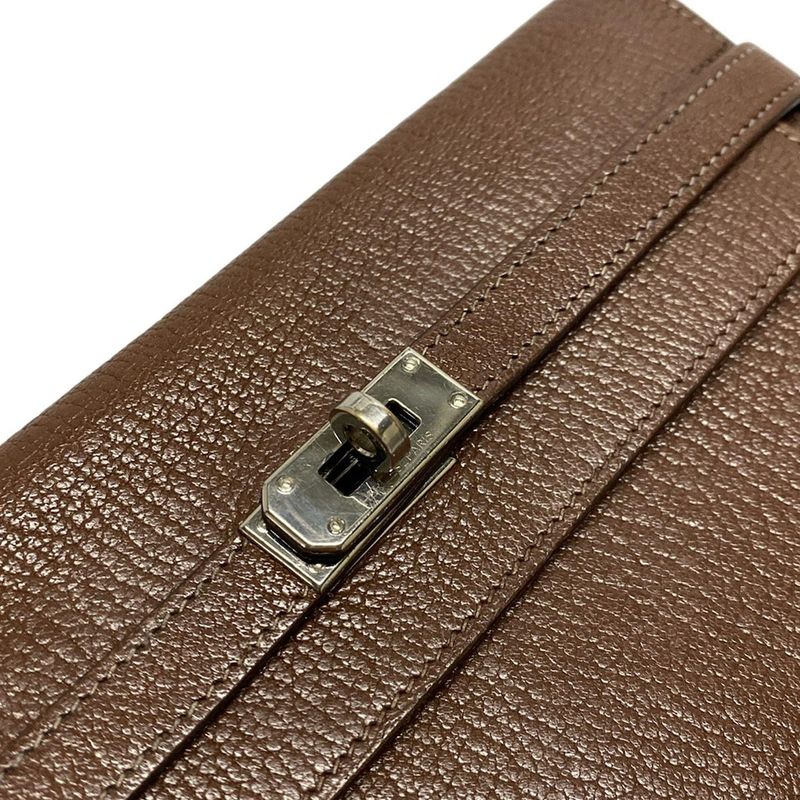 Hermes Kelly Wallet Long Brown Silver Hardware