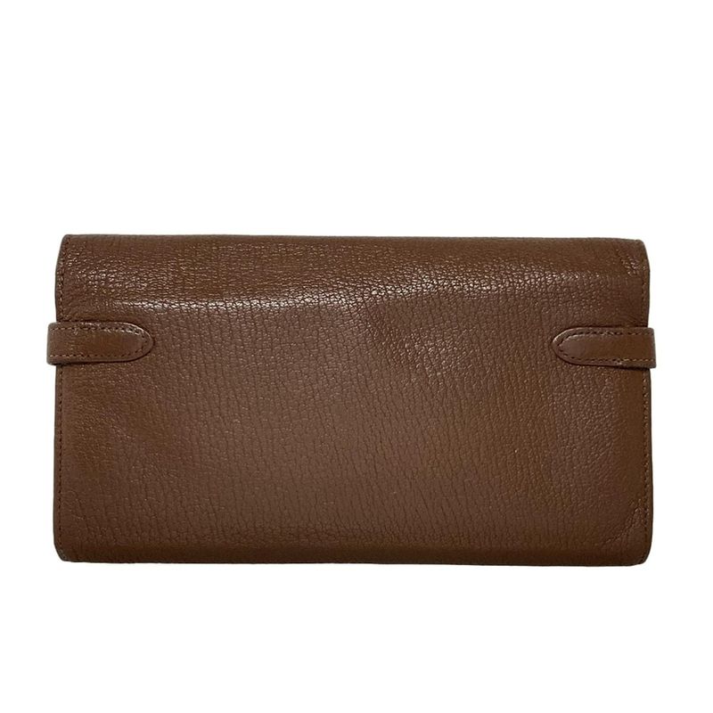 Hermes Kelly Wallet Long Brown Silver Hardware