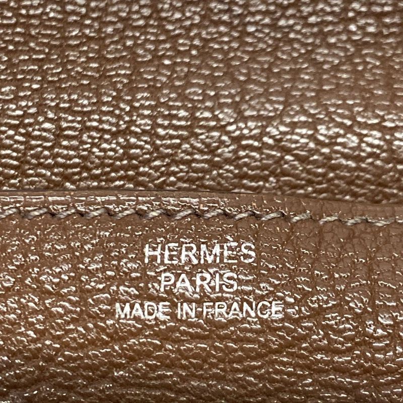 Hermes Kelly Wallet Long Brown Silver Hardware