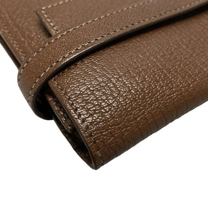 Hermes Kelly Wallet Long Brown Silver Hardware