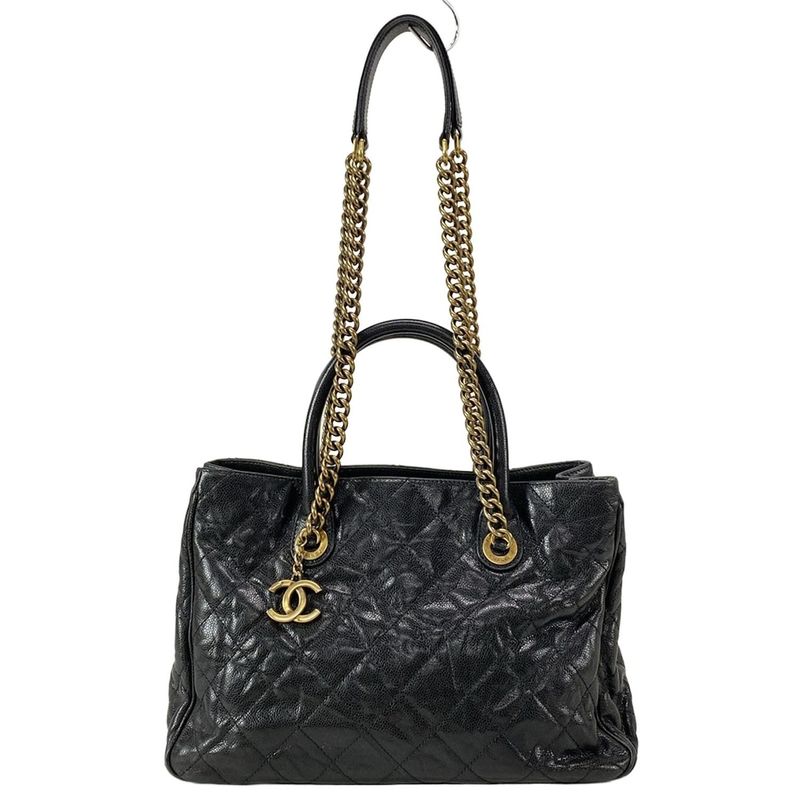 Chanel Tote Bag Shiva / Matelasse Black Chain Shoulder / Vintage Gold Hardware