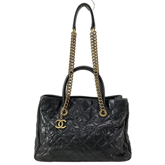 Chanel Tote Bag Shiva / Matelasse Black Chain Shoulder / Vintage Gold Hardware