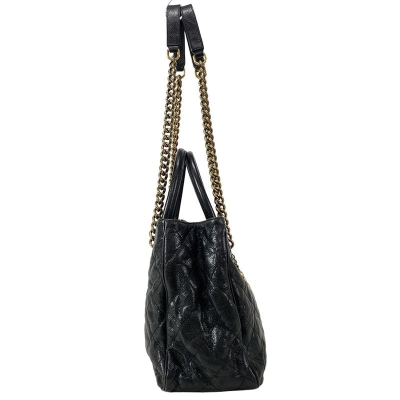 Chanel Tote Bag Shiva / Matelasse Black Chain Shoulder / Vintage Gold Hardware