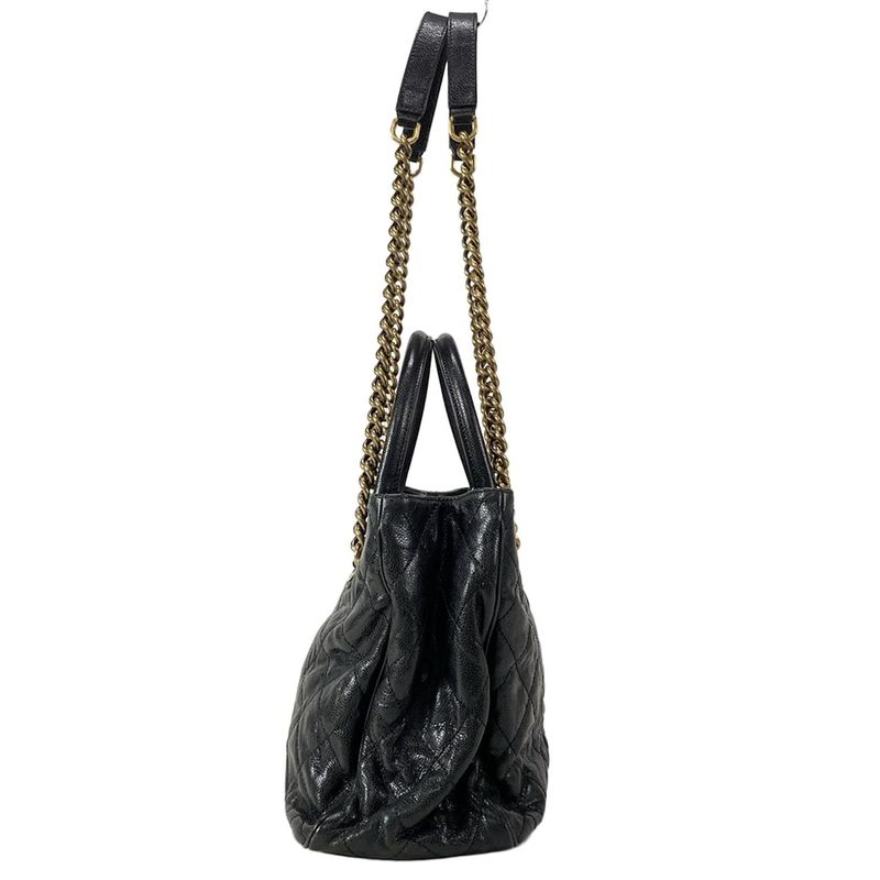 Chanel Tote Bag Shiva / Matelasse Black Chain Shoulder / Vintage Gold Hardware