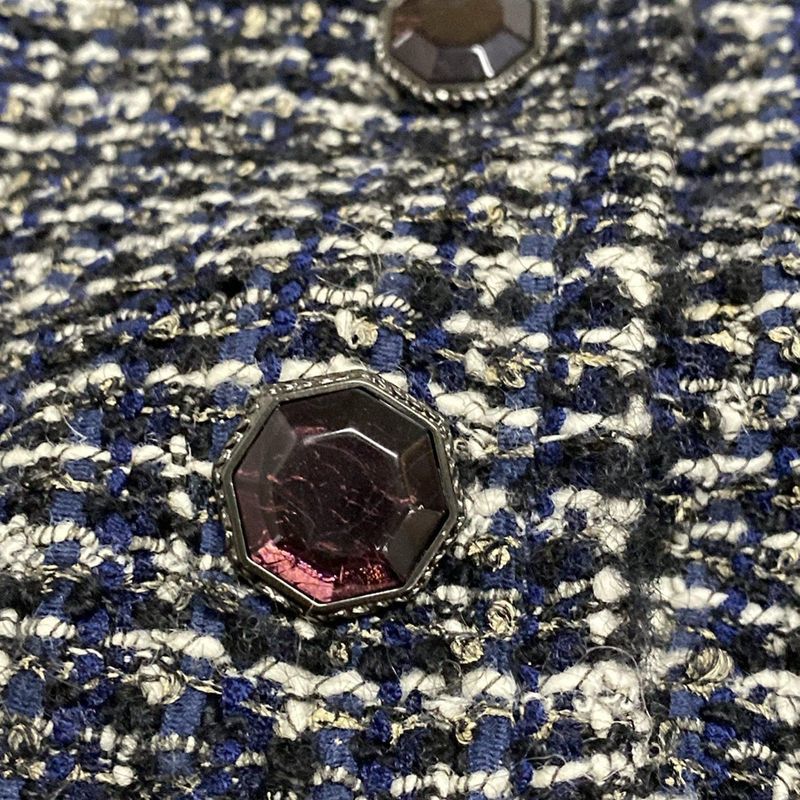 Chanel Jacket Size 40 M Women's P44672 Navy X White X Multi Tweed Wool